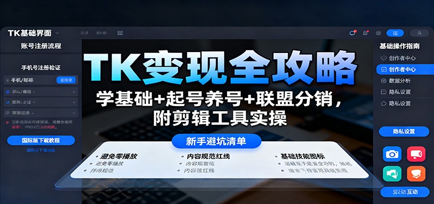 TK变现全攻略：学基础+起号养号+联盟分销，附剪辑工具实操-小艾网创