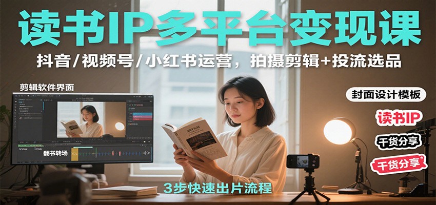 读书IP多平台变现课：抖音/视频号/小红书运营，拍摄剪辑+投流选品-小艾网创