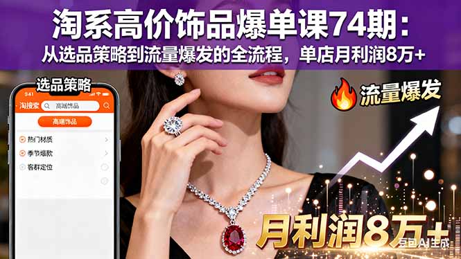 淘系高价饰品爆单课74期：从选品策略到流量爆发的全流程，单店月利润8万+-小艾网创