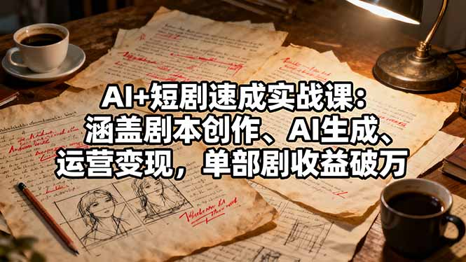 AI+短剧速成实战课：涵盖剧本创作、AI生成、运营变现，单部剧收益破万-小艾网创