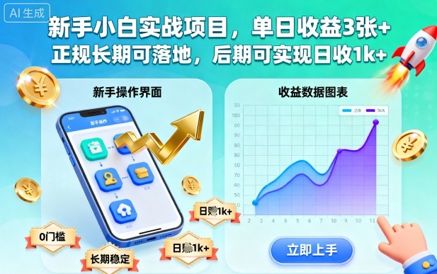 新手小白实战项目，单日收益3张+，正规长期可落地，后期可实现日收1k+【揭秘】-小艾网创