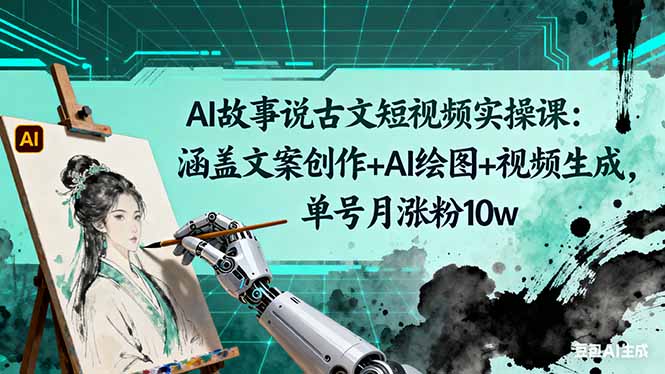 AI故事说古文短视频实操课：涵盖文案创作+AI绘图+视频生成，单号月涨粉10w-小艾网创