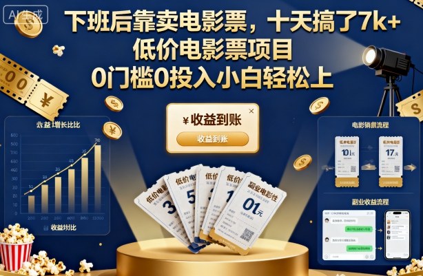 下班后靠卖电影票，十天搞了7k+，低价电影票项目，0门槛0投入小白轻松上手【揭秘】-小艾网创