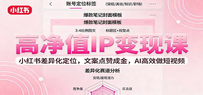 高净值IP变现课：小红书差异化定位，文案点赞成金， AI高效做短视频-小艾网创