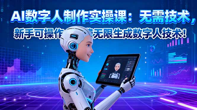 AI数字人制作实操课：无需技术，新手可操作，免费无限生成数字人技术！-小艾网创