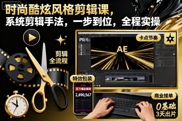 时尚酷炫风格剪辑课,系统剪辑手法,一步到位,全程实操-小艾网创
