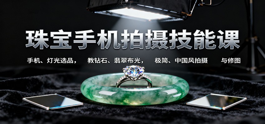 珠宝手机拍摄技能课:手机、 灯光选品,教钻石、翡翠布光,极简、中国风拍摄与修图-小艾网创