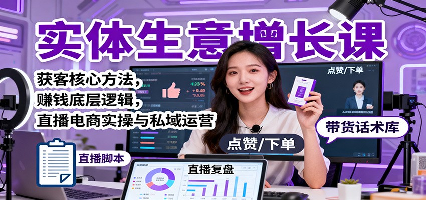 实体生意增长课:获客核心方法,赚钱底层逻辑,直播电商实操与私域运营-小艾网创