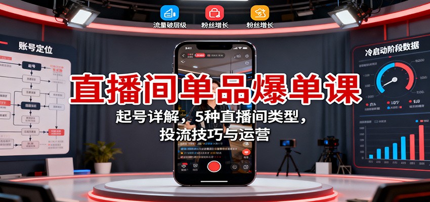 直播间单品爆单课:起号详解,5种直播间类型,投流技巧与运营-小艾网创