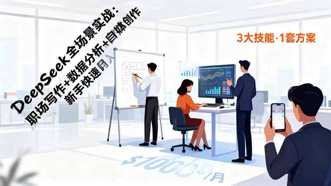 DeepSeek全场景实战:职场写作+数据分析+自媒体创作,新手快速月入过万-小艾网创