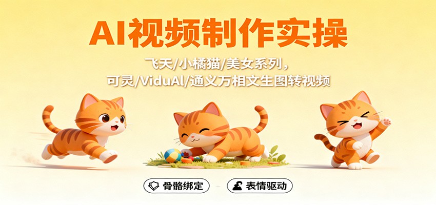AI视频制作实操,飞天/小橘猫/美女系列,可灵/ViduAl/通义万相文生图转视频-小艾网创