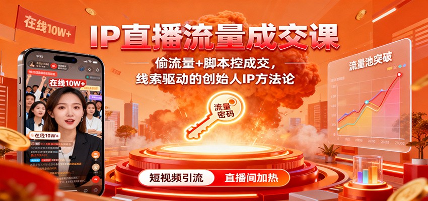 IP直播流量成交课:偷流量+脚本控成交,线索驱动的创始人IP方法论-小艾网创