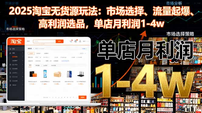 2025淘宝无货源玩法:市场选择、流量起爆、高利润选品,单店月利润1-4w-小艾网创