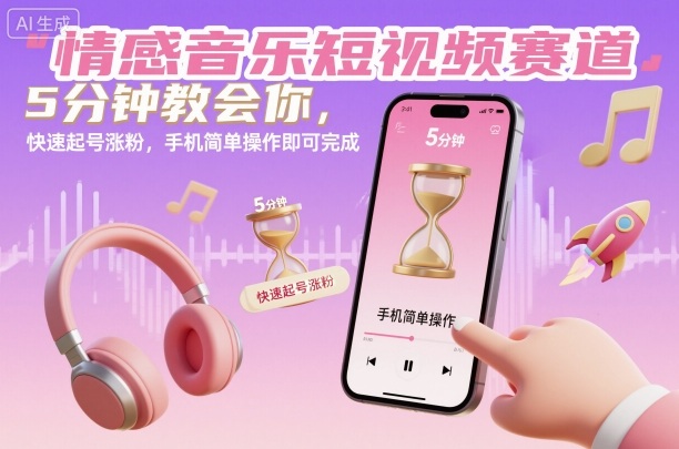 情感音乐短视频赛道,5分钟教会你,快速起号涨粉,手机简单操作即可完成-小艾网创