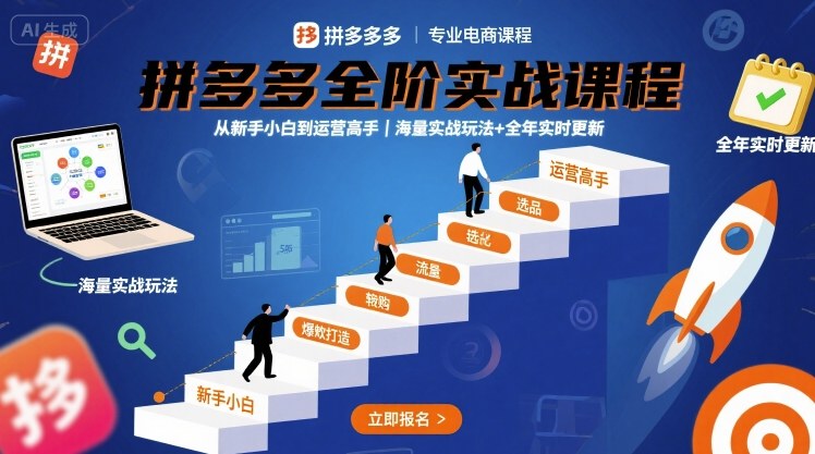 拼多多全阶实战课程,从新手小白到运营高手,海量实战玩法+全年实时更新【2025年10月更新】-小艾网创