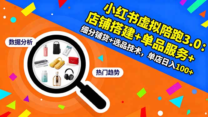 小红书虚拟陪跑3.0:店铺搭建+单品服务+细分铺货+选品技术,单店日入100+-小艾网创