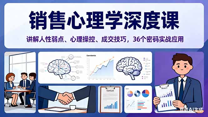 销售心理学深度课，讲解人性弱点、心理操控、成交技巧，36个密码实战应用-小艾网创