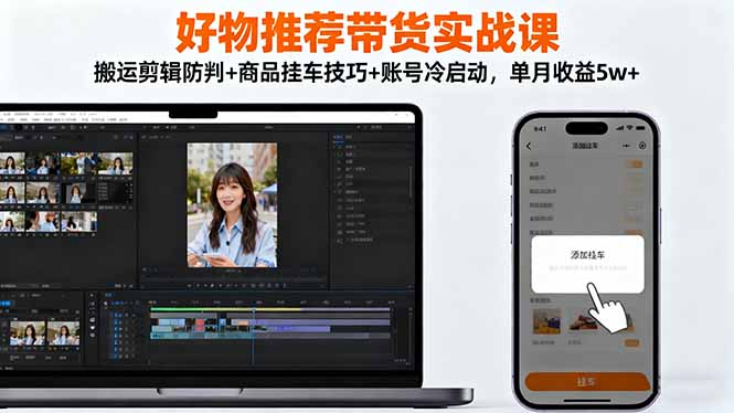 好物推荐带货实战课：搬运剪辑防判+商品挂车技巧+账号冷启动，单月收益5w+-小艾网创