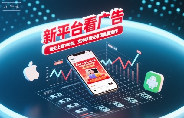 新平台看广告，养好机一条0.3到5米，每天上限100条，支持苹果安卓可批量操作-小艾网创