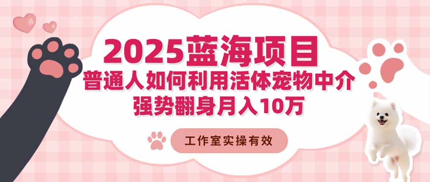 2025蓝海项目：普通人如何利用活体宠物中介，强势翻身月入10万-小艾网创