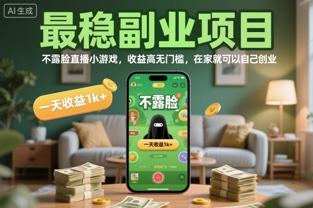 最稳副业项目,不露脸直播小游戏,收益高无门槛,一天收益1k+,在家就可以自己创业【揭秘】-小艾网创