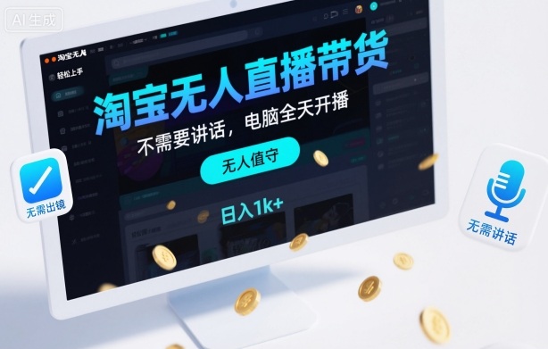 淘宝无人直播带货,不需要出镜,不需要讲话,电脑全天开播,轻松上手,日入1k+【揭秘】-小艾网创