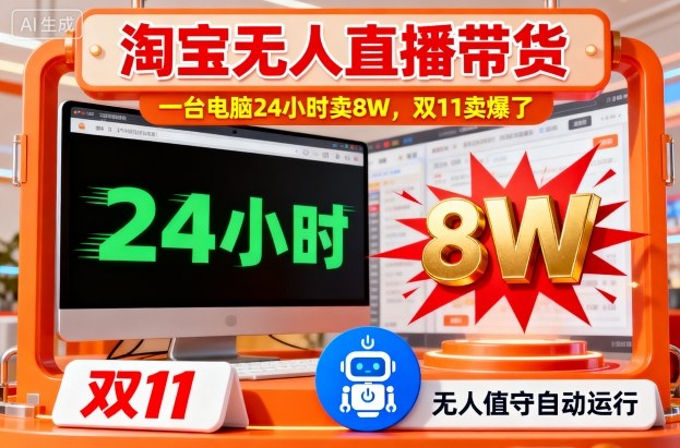 淘宝无人直播带货,一台电脑214小时卖8W,双11卖爆了【揭秘】-小艾网创