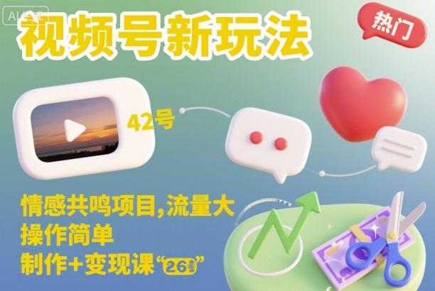 视频号新玩法，情感共鸣项目，流量大，操作简单，制作+变现课-小艾网创