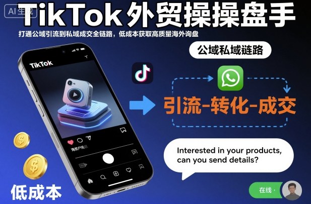 TikTok外贸操盘手,打通公域引流到私域成交全链路,低成本获取高质量海外询盘-小艾网创