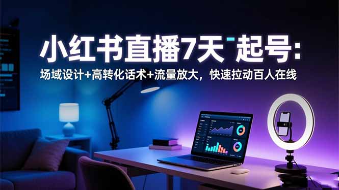 小红书直播7天起号：场域设计+高转化话术+流量放大，快速拉动百人在线-小艾网创