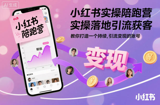 小红书实操陪跑营，实操落地引流获客，教你打造一个持续引流变现的账号-小艾网创
