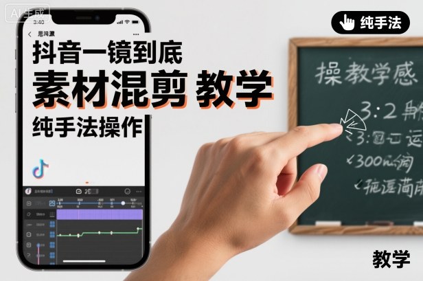 抖音一镜到底素材混剪教学，纯手法操作-小艾网创