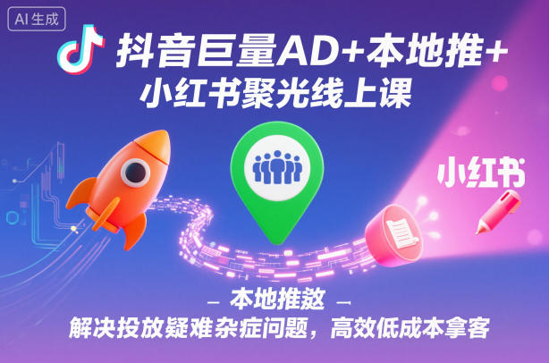 抖音巨量AD+本地推+小红书聚光线上课,解决投放疑难杂症问题,高效低成本拿客-小艾网创