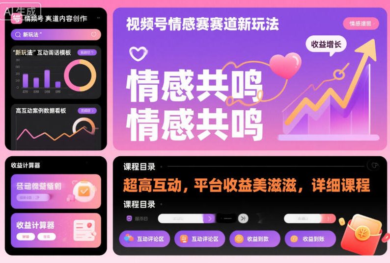 视频号情感赛道新玩法,超高互动,平台收益美滋滋,详细课程-小艾网创