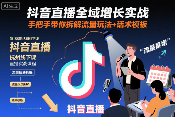 抖音直播全域增长实战第155期杭州线下课，手把手带你拆解流量玩法+话术模板-小艾网创
