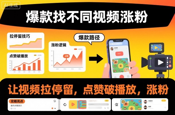 爆款找不同视频涨粉，让视频拉停留，实现点赞，破播放，涨粉-小艾网创