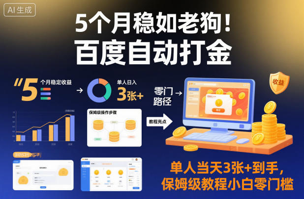 5个月稳如老狗！百度自动打金，单人当天3张+到手，保姆级教程小白零门槛【揭秘】-小艾网创