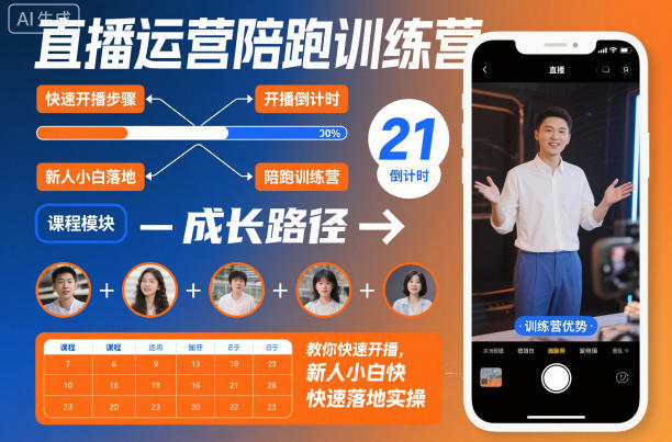 直播运营陪跑训练营,教你快速开播,新人小白快速落地实操-小艾网创