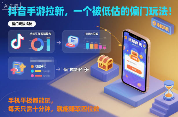 抖音手游拉新,一个被低估的偏门玩法!手机平板都能玩,每天只需十分钟,就能賺取四位数【揭秘】-小艾网创