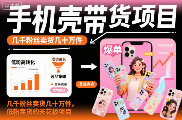 手机壳带货项目，几千粉丝卖货几十万件，短视频低粉卖货的天花板项目-小艾网创