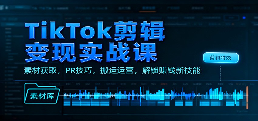 TikTok剪辑变现实战课:素材获取,PR技巧,搬运运营,解锁赚钱新技能-小艾网创
