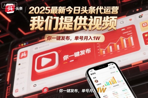 2025最新今日头条代运营，我们提供视频，你一键发布，单号月入1W【揭秘】-小艾网创