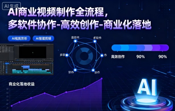 AI商业视频制作全流程，多软件协作-高效创作-商业化落地-小艾网创