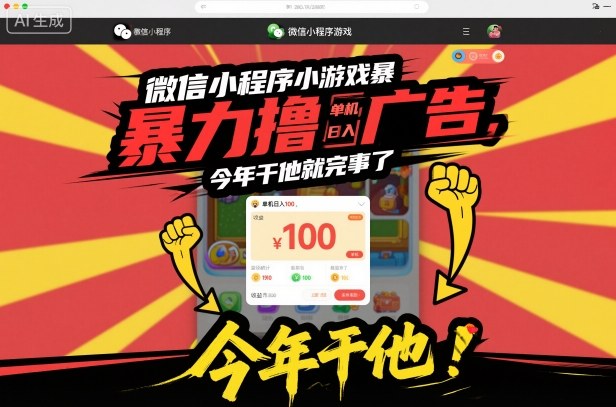 微信小程序小游戏暴力撸广告，单机日入100，今年干他就完事了-小艾网创