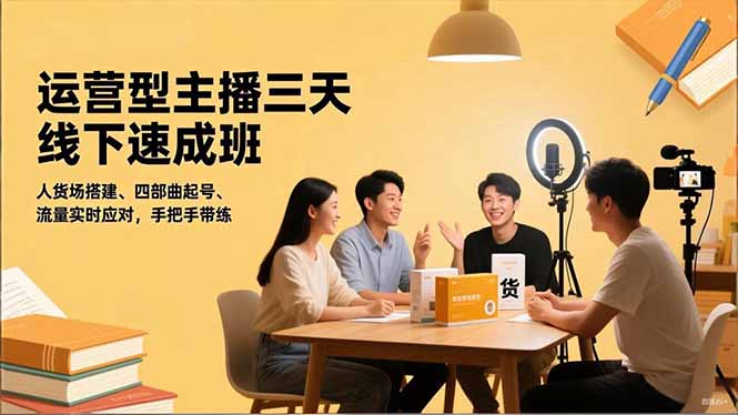 运营型主播三天线下班，人货场搭建,四部曲起号,流量实时应对，手把手带练-小艾网创