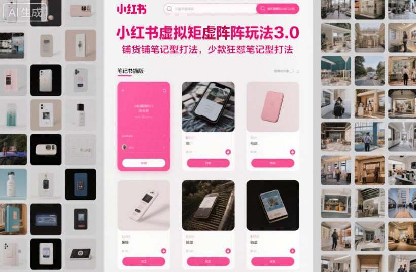 小红书虚拟矩阵玩法3.0，铺货铺笔记型打法，少款狂怼笔记型打法-小艾网创