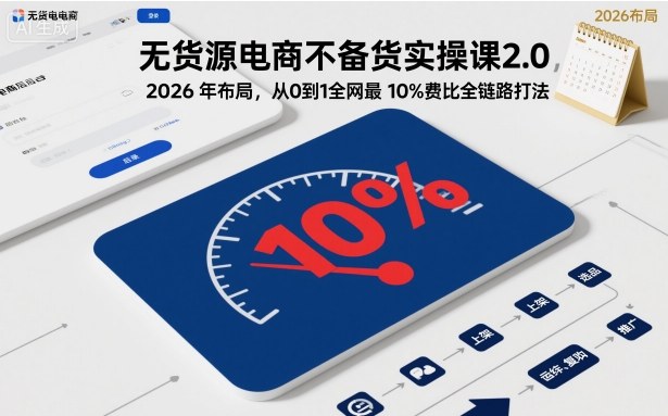 无货源电商不备货实操课2.0，2026年布局，从0到1全网最低10%费比全链路打法【更新】-小艾网创