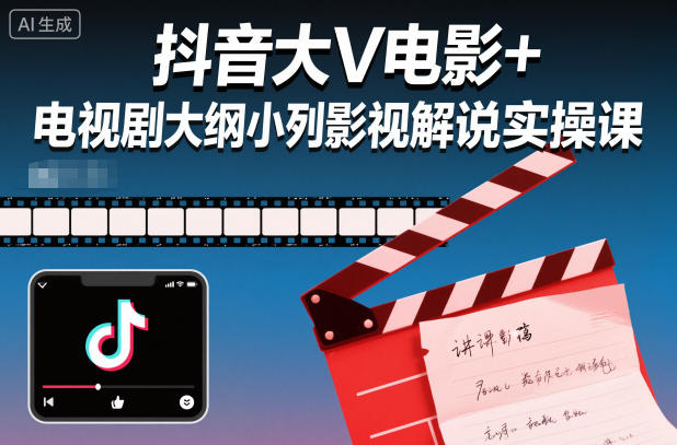 抖音大V电影+电视剧大纲小列影视剧解说实操课-小艾网创
