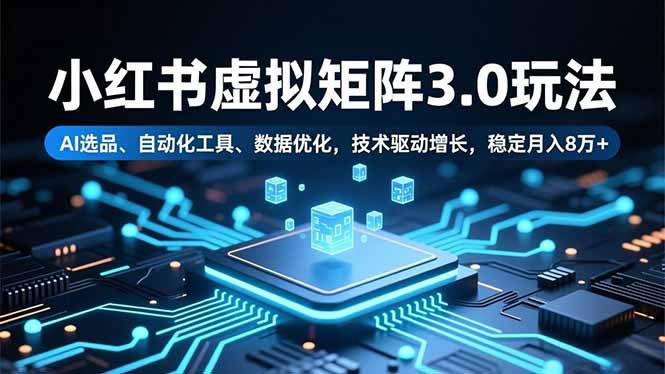 小红书虚拟矩阵3.0玩法，AI选品、自动化工具、数据优化，技术驱动增长，稳定月入8万+-小艾网创