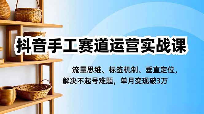 抖音手工赛道运营实战课，流量思维、标签机制、垂直定位，解决不起号难题，单月变现破3万-小艾网创